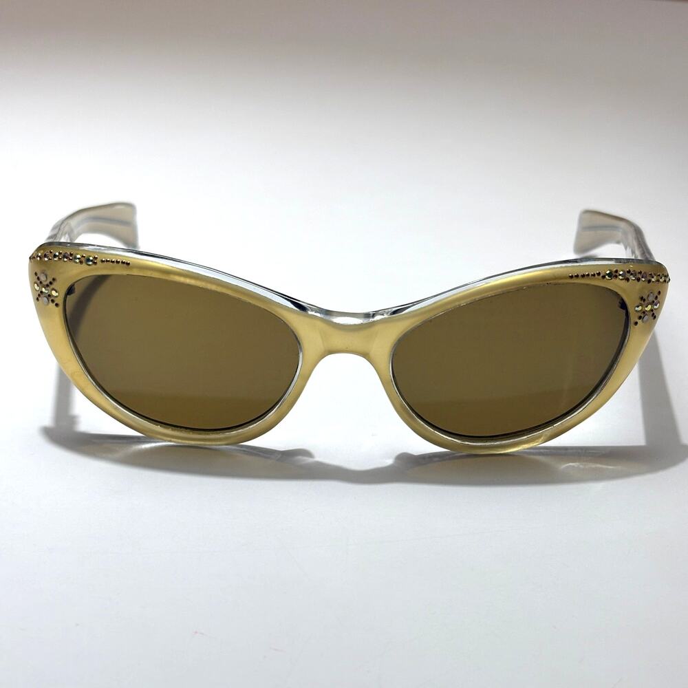 Vintage 50s 60s CAT EYE Gold Rhinestones EMBELLISHED Made in FRANCE Sunglasses